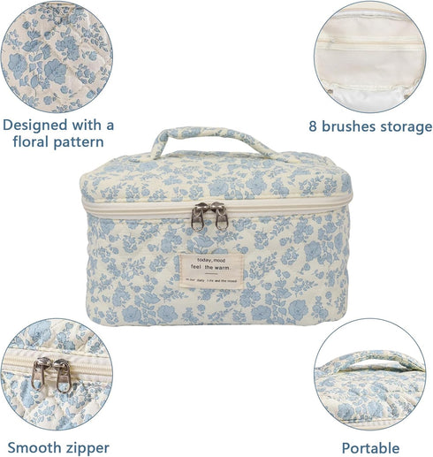 Large Makeup Bag - Cute Floral Coquette Aesthetic Toiletry Bag for Women & Girls