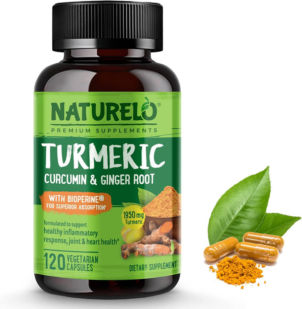 NATURELO Turmeric Curcumin with BioPerine for Better Absorption - Plant-Based Joint Discomfort Support - 120 Vegan