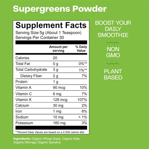Amazing Grass Super Greens Booster, Greens Powder Smoothie Mix with Spirulina, Moringa, Wheat Grass & Kale, 30 Servings