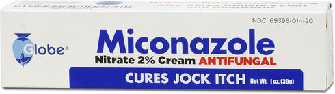 Globe Miconazole Nitrate 2% Antifungal Cream, 1 oz, Cures Most Athletes Foot, Jock Itch, Ringworm