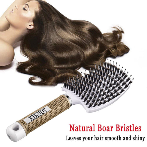 KTKUDY Detangling Hair Brush, Boar Bristle & Tangle-Free Design for Kids, Women, and Men, Smooth Pain-Free Styling,