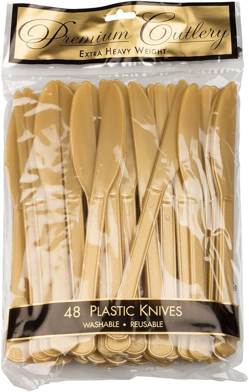 JAM PAPER Premium Utensils Party Pack, Plastic Knives - Gold, 48 Disposable Knives/Pack