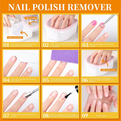 Teenitor Nail Soaking Bowl, Gel Polish Dip Powder Remover, Manicure Tools, Cuticle Remover, Nail Brush, Pusher