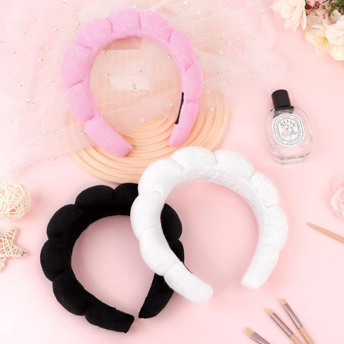 3 Pack Spa Headbands for Washing Face, Makeup Headband, Terry Cloth Puffy Hair Band for Skincare