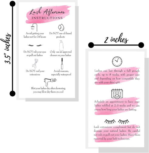 Lash Extension Aftercare Instructions Cards, 50 Pack Double Sided 3.5 x 2" After Care for 2-3 Week Fillers
