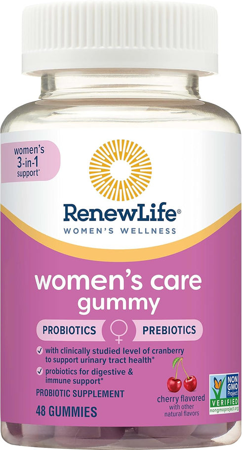 Renew Life Women's Care Cherry Prebiotic and Probiotic Gummies - 48 Count - 2 Billion CFU