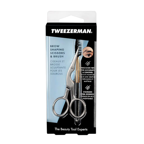 Tweezerman Brow Shaping Scissors and Brush, Stainless Steel Eyebrow Trimming
