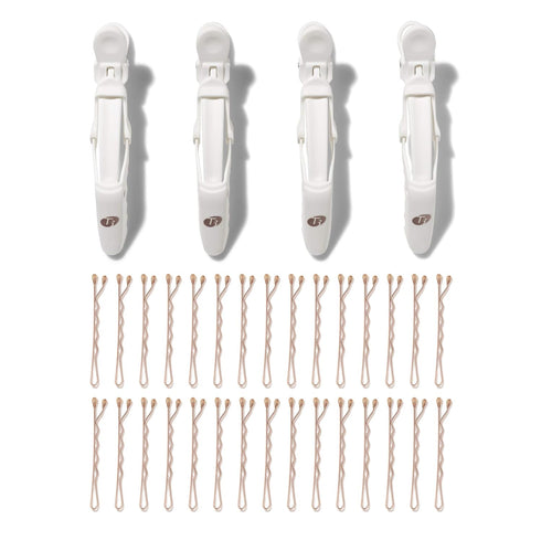 T3 Clip Kit with 4 Alligator Clips and 30 Rose Gold Bobby Pins for Hair Styling and Blow Drying