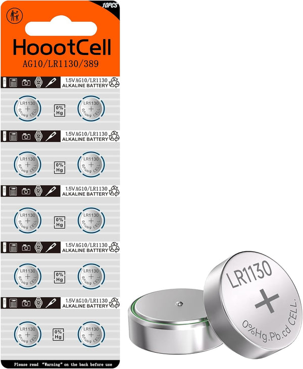 AG10 Battery LR1130 L1131 SR1130 389/390 G10 LR54 1.5 Volt Alkaline Button Cell Batteries 10 Pack