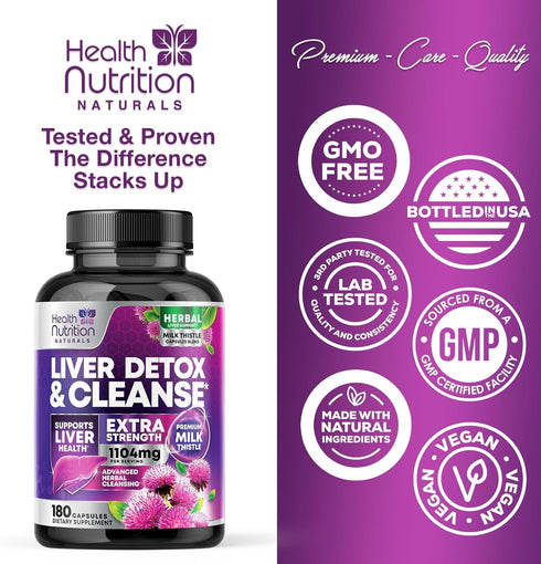Gentle Liver Cleanse Detox & Repair Formula - 180 Capsules Herbal Liver Support Supplement for Liver Health