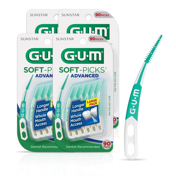 GUM Soft-Picks Advanced Dental Picks for Teeth Cleaning, Disposable Interdental Brushes, 90ct (4pk)
