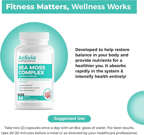 Organic Irish Sea Moss Capsules with Bladderwrack & Burdock Root - 102 Minerals Sea Moss Supplement - Thyroid Support,