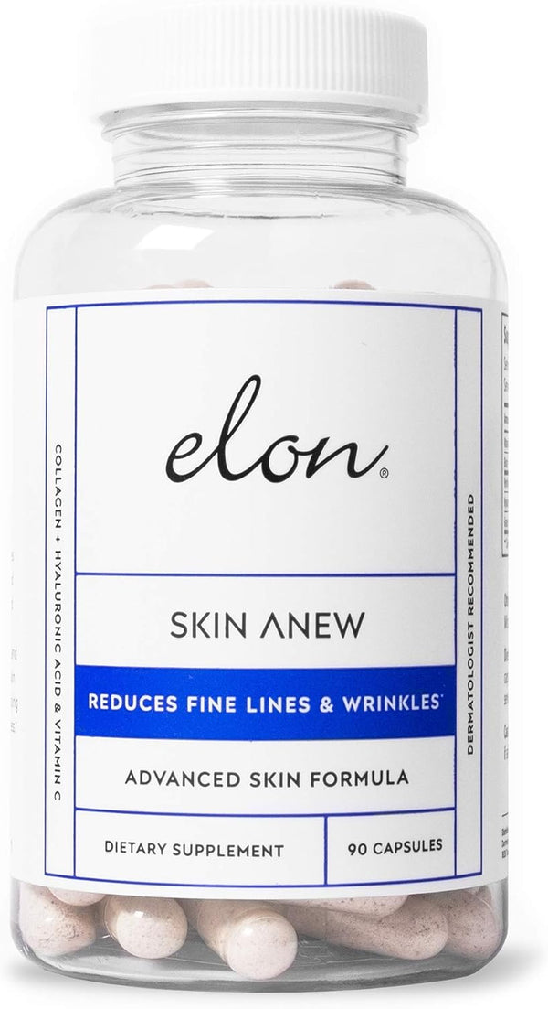 Elon Skin Anew with Hydrolyzed Collagen & Hyaluronic Acid - Antioxidants for Hydrating & Anti Aging Skin Health (90