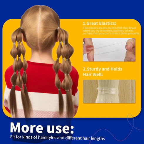 Teenitor Clear Elastic Hair Bands, 2000pcs Mini Rubber Hair Ties, Soft Hair Elastics, 2mm x 30mm