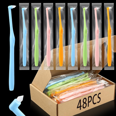 48 Pcs End Tuft Toothbrush Individually Wrapped, Small Head Reusable Orthodontic Toothbrush for Detail Cleaning