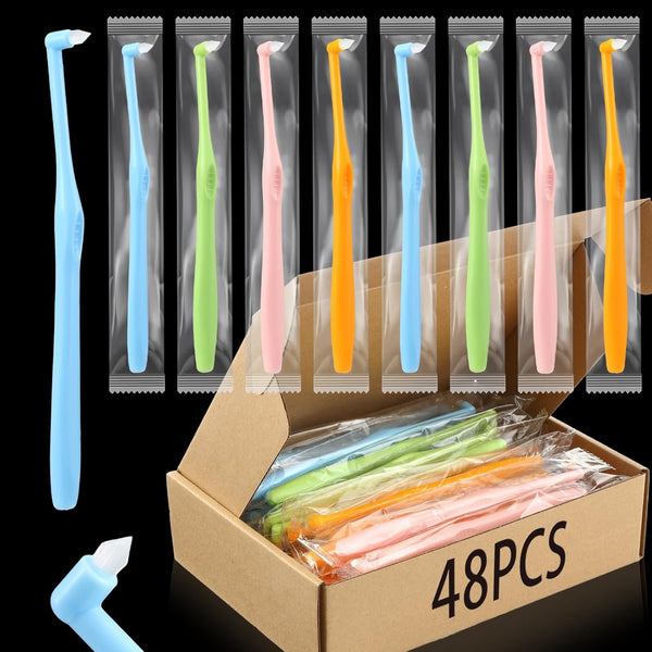 48 Pcs End Tuft Toothbrush Individually Wrapped, Small Head Reusable Orthodontic Toothbrush for Detail Cleaning