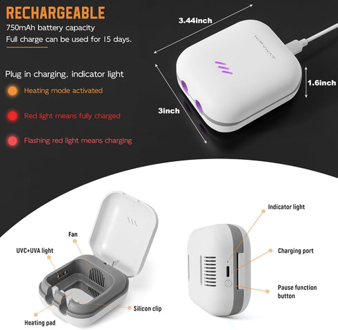Toothbrush Sanitizer Case with UV-C Lights, Dryer Heating, Portable Toothbrush Cover for Home & Travel
