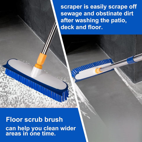 ITTAHO Floor Scrub Brush, 2 in 1 Deck Cleaning Brush with Long Handle for Tile, Deck, Patio, Garage, Bathroom
