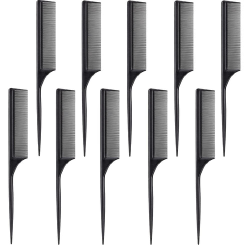Leinuosen 10 Pcs Rat Tail Comb Styling, Carbon Heat Resistant Anti Static Teasing Comb, Black