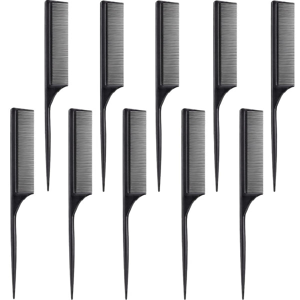 Leinuosen 10 Pcs Rat Tail Comb Styling, Carbon Heat Resistant Anti Static Teasing Comb, Black