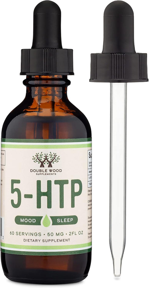 Double Wood 5HTP Liquid Drops (60 Servings of 50mg 99%+ 5-HTP) - Serotonin Supplement for Mood, Sleep, Relaxation
