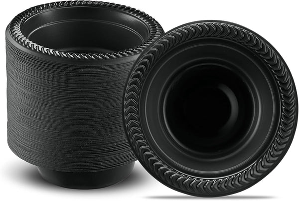 PLASTICPRO 100 PCS Black Plastic Bowls, Lightweight 5 oz Disposable Soup Bowls for Party and Wedding Use