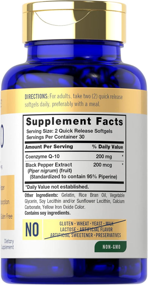 Carlyle CoQ10 200mg Softgels | 60 Count | with Black Pepper | Enhanced Absorption | Non-GMO, Gluten Free