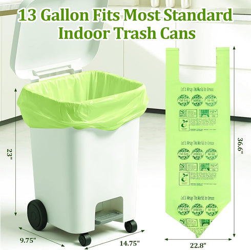 Mazatzal 10-13 0.87 49.21 30 D6400, Gallon Compostable Trash Bags Handle-Tie, Heavy Duty Thick Mil, Liter, Bags, Tall