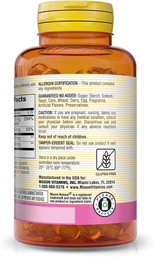 MASON NATURAL Lecithin with Kelp/Vitamin B6 plus Apple Cider Vinegar - 100 Softgels, Dual Action Formula