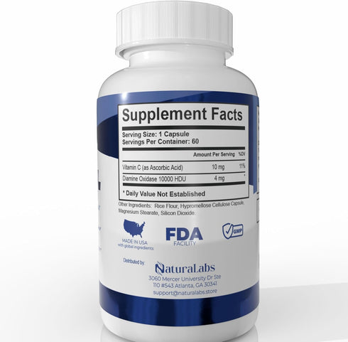 NATURALABS 60 1 DAO Supplements Histamine Blocker DAO Enzyme + Diamine Oxidase & Vitamin C for Gut Health & Food