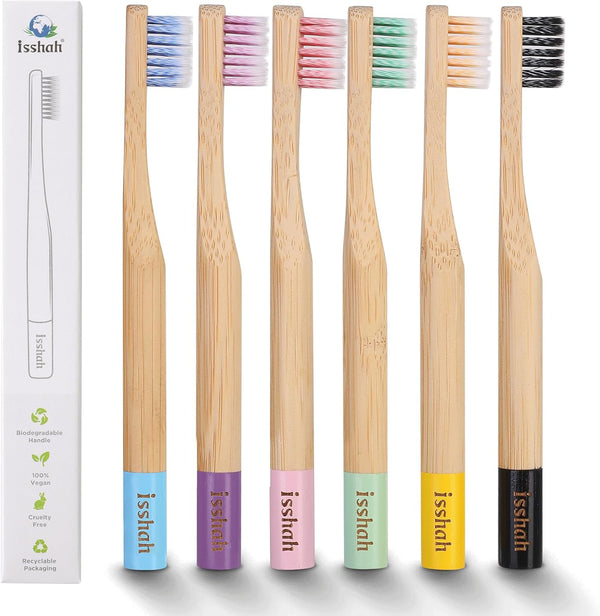 Kids Bamboo Toothbrushes, Biodegradable Handle, BPA Free, Pack of 6 (Spiral Soft Nylon Bristles)