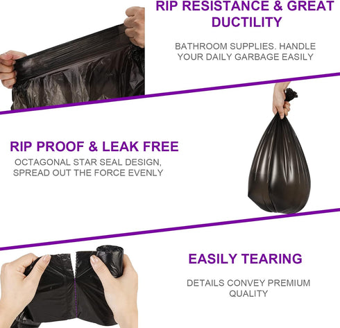 Ryobyo Ultra Thick Black Small Trash Bags, 4 Gallon, Unscented, 180 Counts, Protect Your Privacy for Kitchen Bathroom
