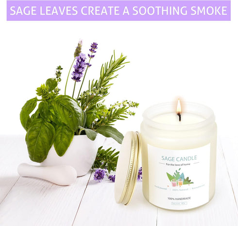 Qizeion 8Oz 45 Sage Candle for Cleansing House, Hrs Soy Wax Sage Scented Candles for Home Scented Candle, for House
