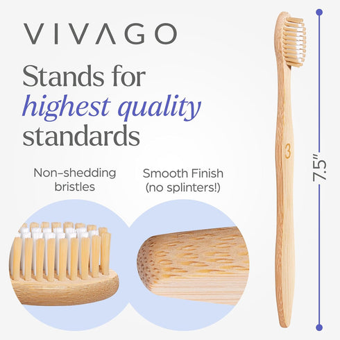 Bamboo Toothbrushes Medium Bristles, 10 Pack, BPA Free, Eco-Friendly, Compostable & Biodegradable for Adults