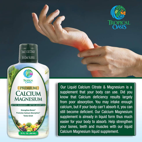 Tropical Oasis Liquid Calcium Magnesium - Natural Formula for Strong Bones - Liquid Vitamins with Calcium, Magnesium &