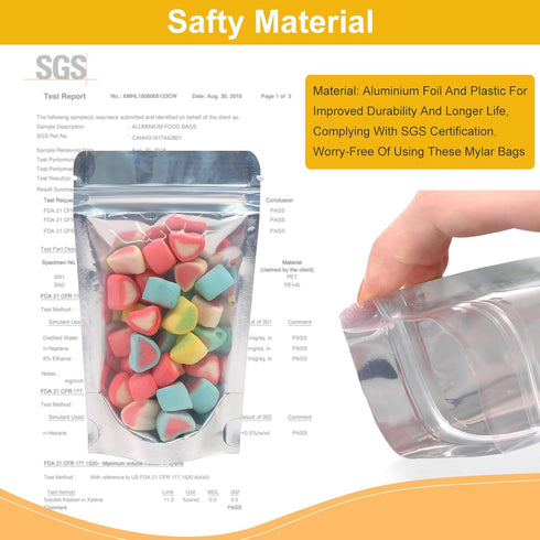 SumDirect Reusable Aluminium Foil Zipper Stand Up Food Pouches Bags for Food Storage, 3.5x5.9 Inches, 2.8oz, Pack of 50
