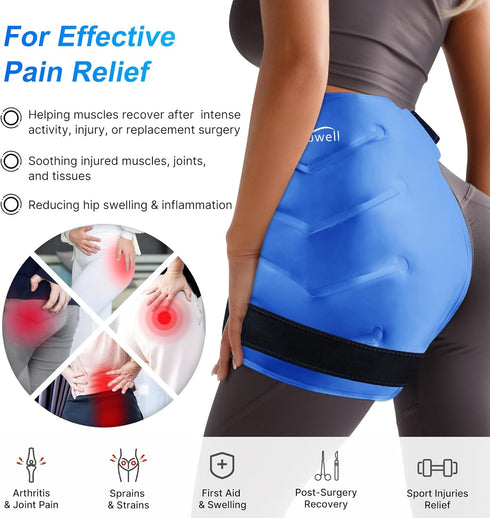 Atsuwell XL Hip Ice Pack Wrap - Gel Cold Pack for Bursitis Pain Relief, Soft Plush Lined for Hip Injuries