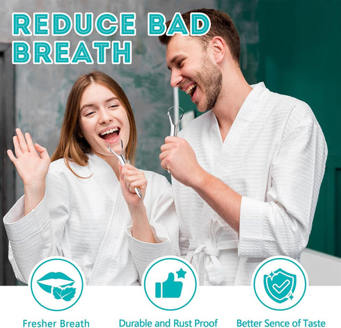 2 Pack Metal Tongue Scraper for Adults, Stainless Steel Cleaner with Travel Case, Reusable for Oral Care