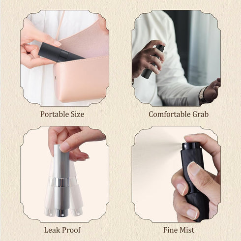 LISAPACK 8ml Stripe Perfume Atomizer Spray Bottle, 3pcs Travel Cologne Sprayer (Black, Silver, Blue)