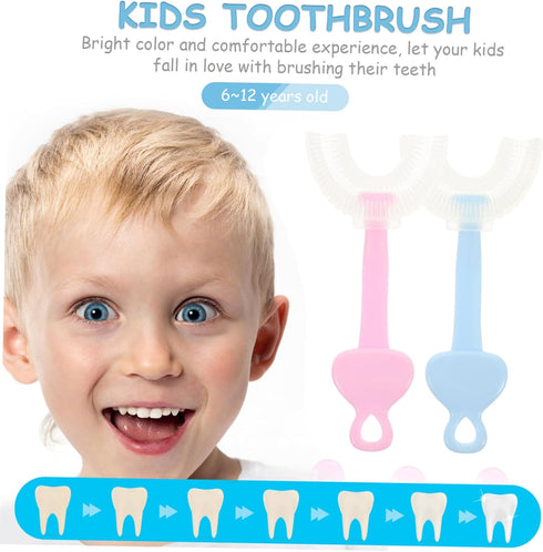 Set 4pcs FRCOLOR Kids U-Shaped Toothbrush Soft Silicone Baby Oral Cleaner Fun Design for Healthy Gums for Travel