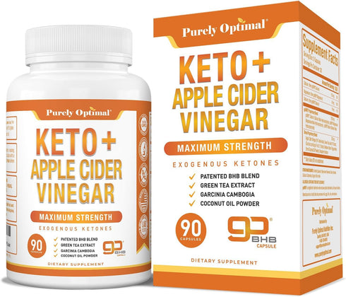 Purely Optimal Keto BHB & Apple Cider Vinegar Capsules - 90 Capsules for Ketosis Support & Healthy Lifestyle