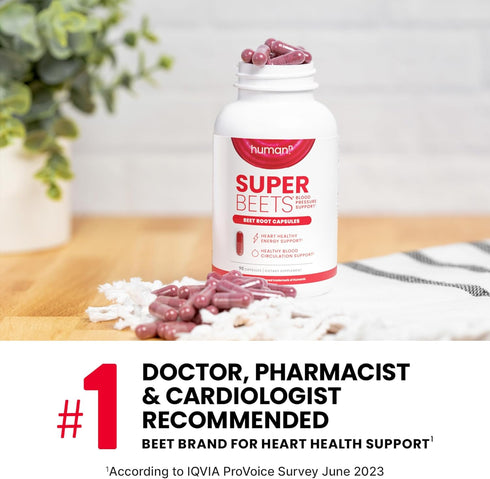 humanN SuperBeets Beet Root Capsules Quick Release 1000mg - Supports Nitric Oxide Production, Blood Pressure – Clinically Studied Antioxidants 90 Count Non-GMO Powder