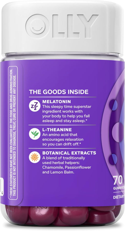 Gummy, 3 35 70 Count OLLY Sleep Sleep Support Supplement,* mg Melatonin, L-Theanine, Chamomile and Lemon Balm Extracts