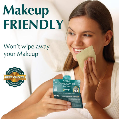 Natural Green Tea Oil Blotting Sheets for Face, 25% Larger, 3pk/300 Easy Dispensing Oil Absorbing Papers
