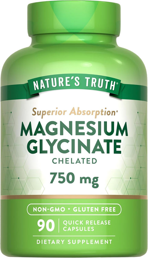 Nature's Truth Magnesium Glycinate | 750mg | 90 Quick Release Capsules | Non-GMO & Gluten Free