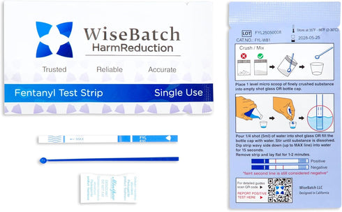 WiseBatch Harm Reduction (5) #1 99% <2 WiseBatch Fentanyl Test Strip + MicroScoop and Instructions - Box of Five +