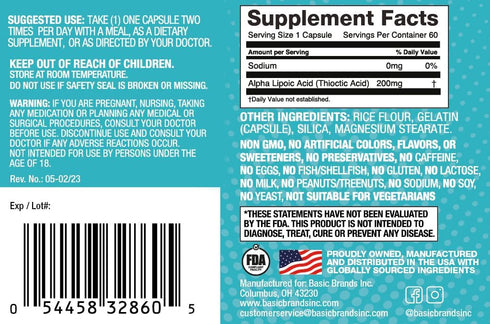 Alpha Lipoic Acid 200mg - Potent Antioxidant ALA Supplement for Healthy Nerve Function & Metabolism - 60 Capsules - 2-Pack
