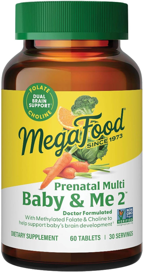MegaFood Baby & Me 2 Prenatal Multi, Gluten-Free, Vegetarian, 60 Tablets, Prenatal Vitamins for Women