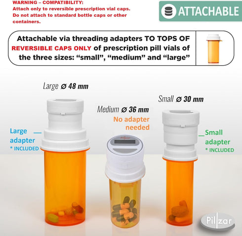Portable Pill Organizer Dispenser with Timer Cap for Medication, Supplements and Vitamins. Perfect for Travel or Home