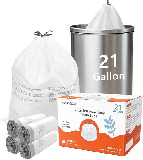 KASATODAY Drawstring Trash Bags, 80L Extra Large Kitchen Garbage Bags, 100ct Extra Strong